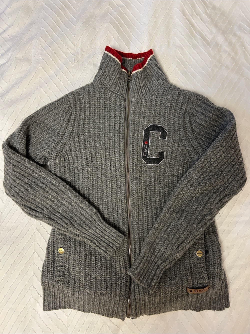 Roots Lambswool Zip up Cardigan Knit sweater